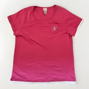 Junior Girls Size Large (14W/16W) Butterfly Tag T-Shirt Rhinestones 100% Cotton